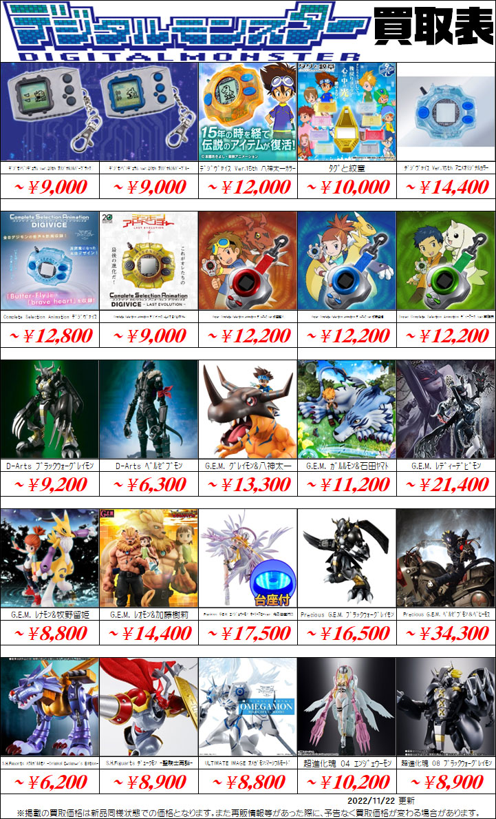 デジモン買取価格表 買取なら茨城鑑定団神栖店 デジモン買取価格表 買取なら茨城鑑定団神栖店