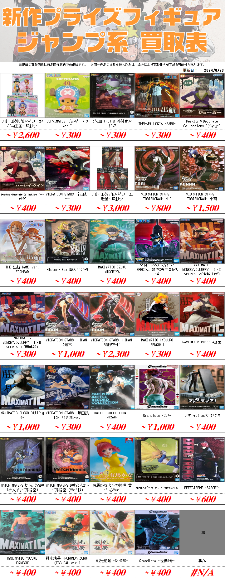 プライズフィギュア買取価格一覧-買取なら茨城鑑定団神栖店