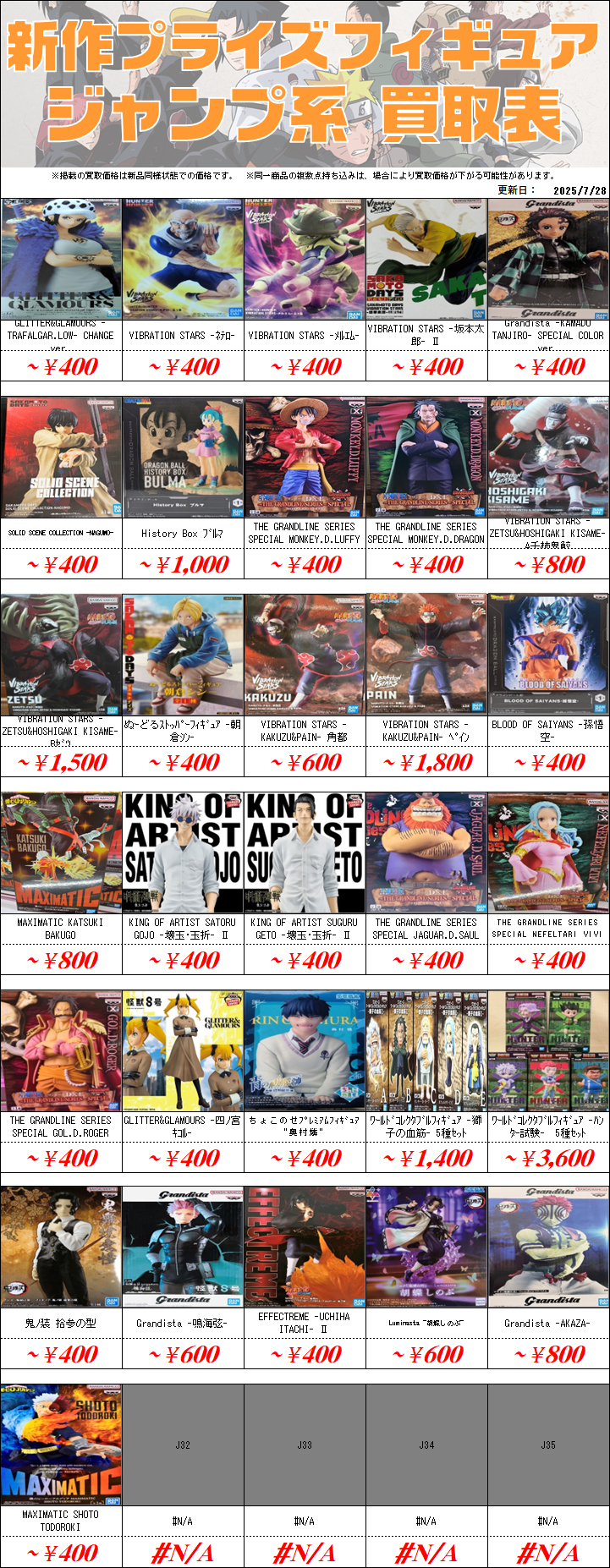 プライズフィギュア買取価格一覧-買取なら茨城鑑定団神栖店