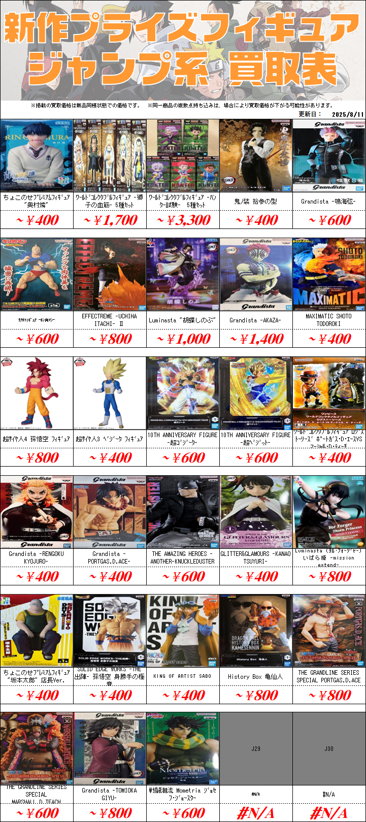 24時間限定価格 フィギュアまとめ売り J 38個セット 新作プライズフィギュア買取表更新しました！ 7/6 | 千葉鑑定団