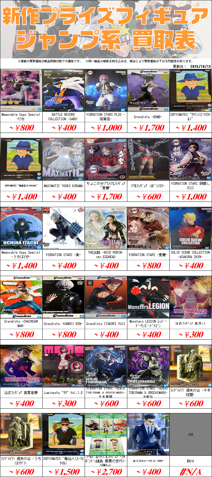プライズフィギュア買取価格一覧-買取なら茨城鑑定団神栖店