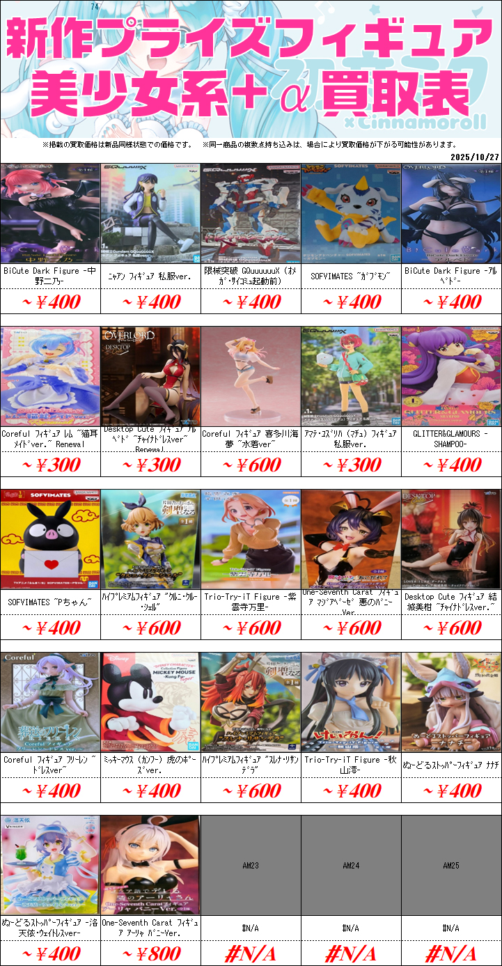 プライズフィギュア買取価格一覧-買取なら茨城鑑定団神栖店