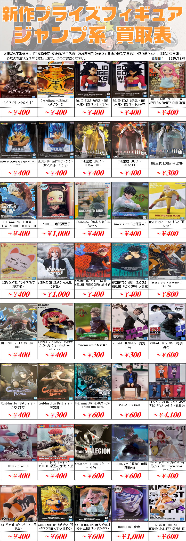 プライズフィギュア買取価格一覧-買取なら茨城鑑定団神栖店