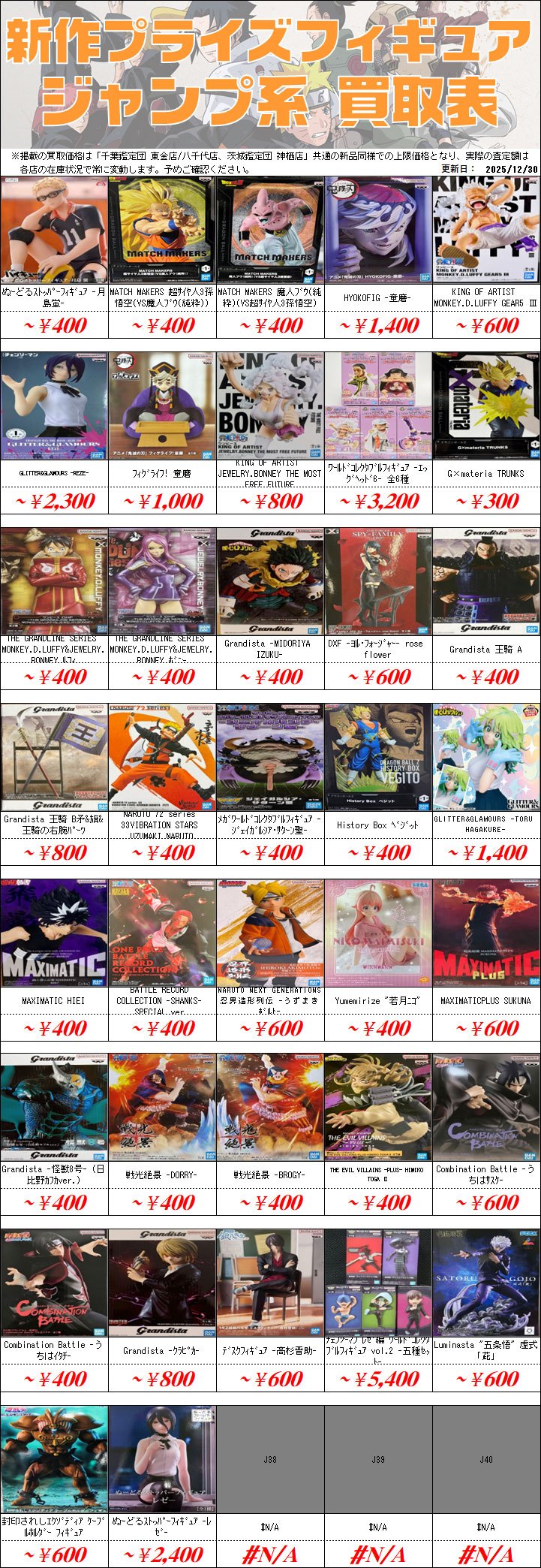 プライズフィギュア買取価格一覧-買取なら茨城鑑定団神栖店