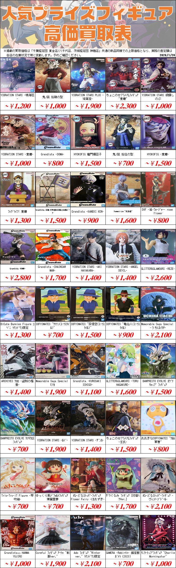 プライズフィギュア買取価格一覧-買取なら茨城鑑定団神栖店