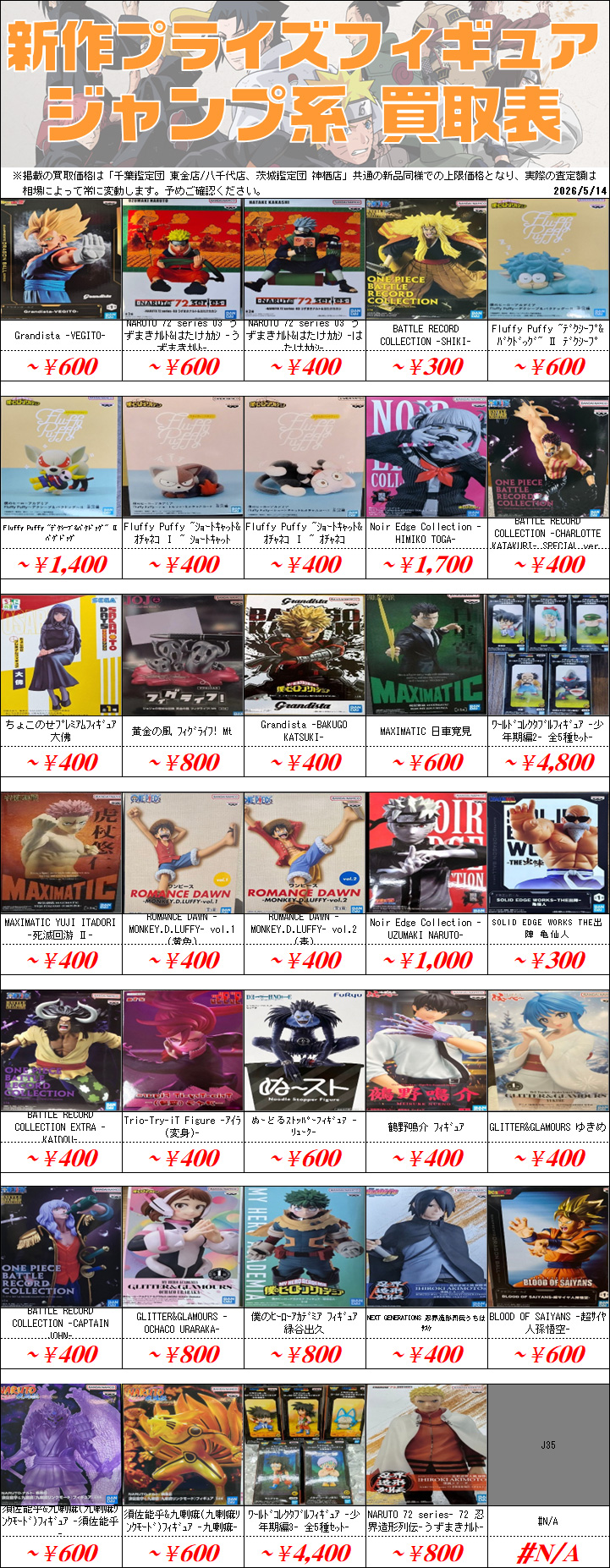 プライズフィギュア買取価格一覧-買取なら茨城鑑定団神栖店