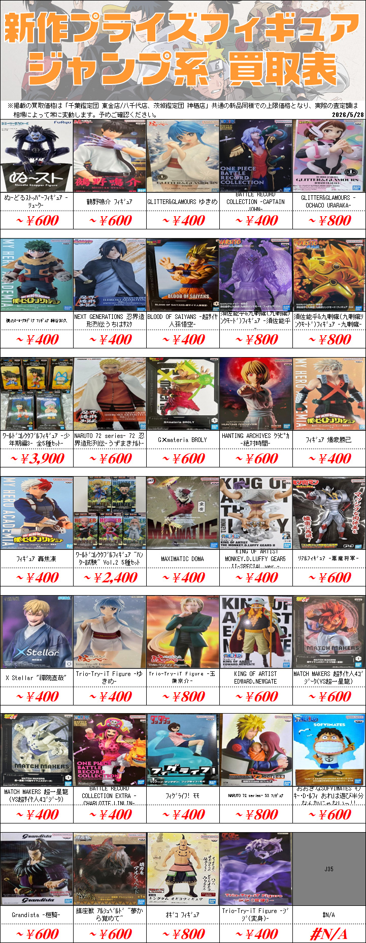 プライズフィギュア買取価格一覧-買取なら茨城鑑定団神栖店