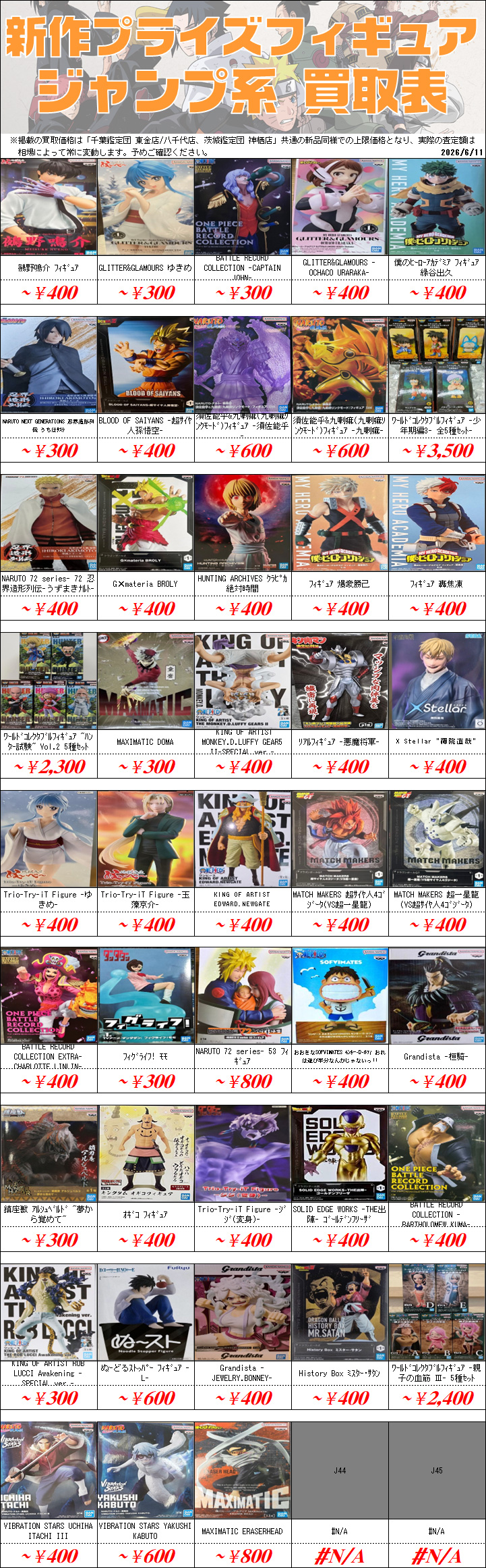 プライズフィギュア買取価格一覧-買取なら茨城鑑定団神栖店