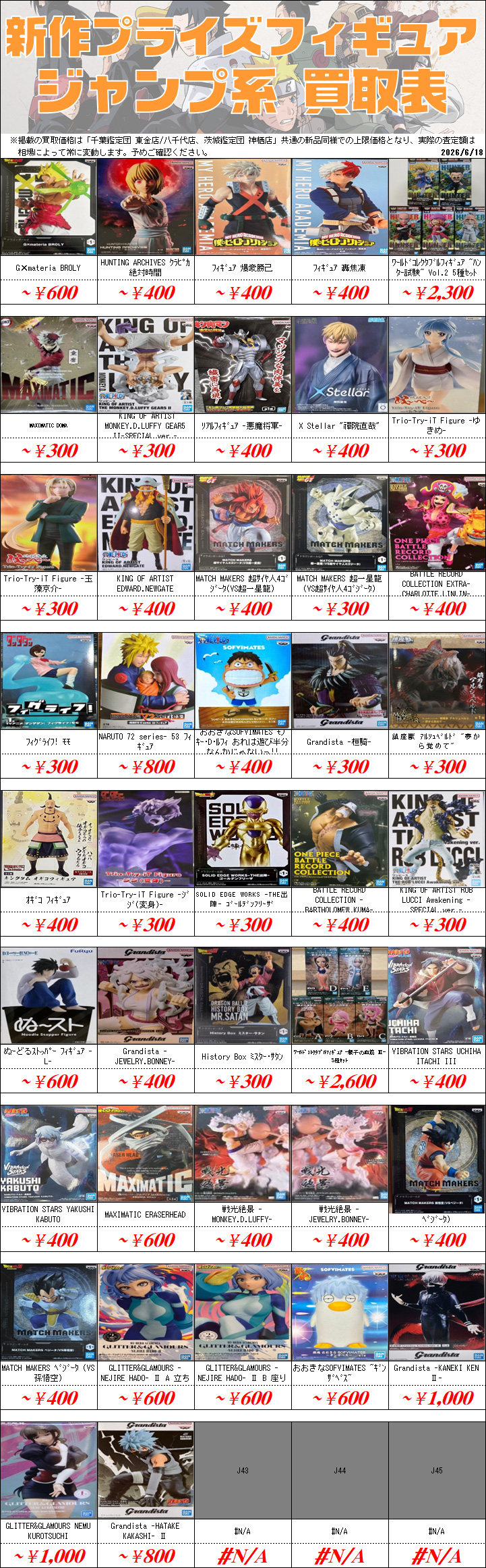 プライズフィギュア買取価格一覧-買取なら茨城鑑定団神栖店