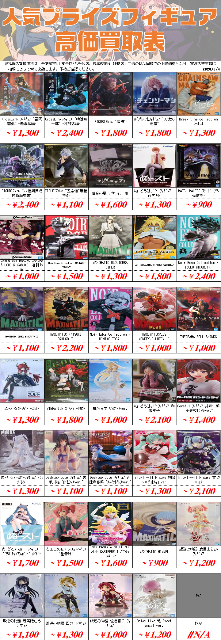 プライズフィギュア買取価格一覧-買取なら茨城鑑定団神栖店