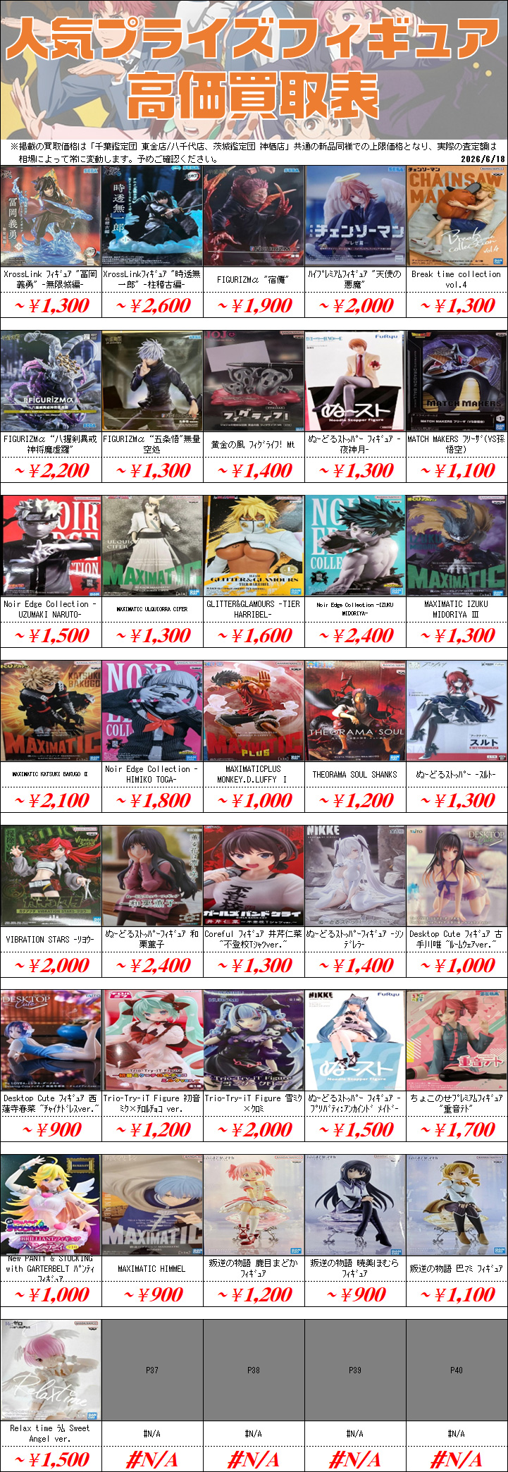 プライズフィギュア買取価格一覧-買取なら茨城鑑定団神栖店