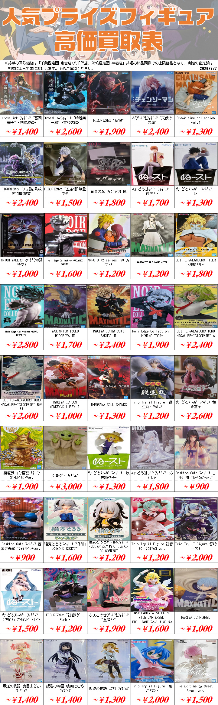 （お買い得価格）プライズフィギュアまとめ売り24個 プライズフィギュア買取価格一覧-買取なら茨城鑑定団神栖店